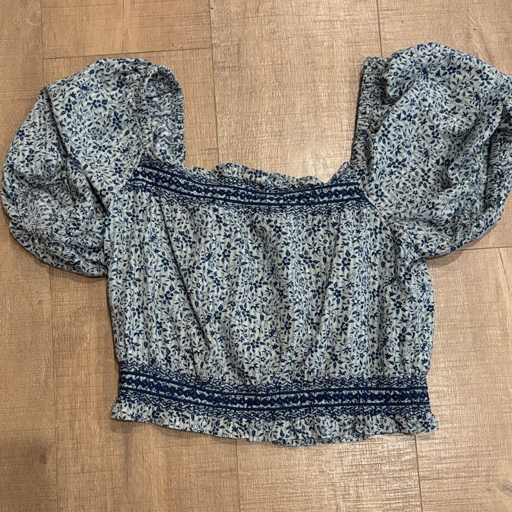 Madewell floral cottage core crop top puff sleeve